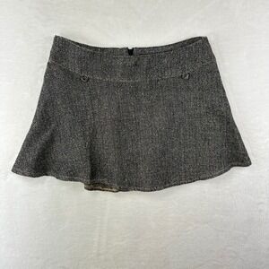 Faith Passion Skirt Womens 7 Black Herringbone Mini Flared A-Line VTG Poly Rayon